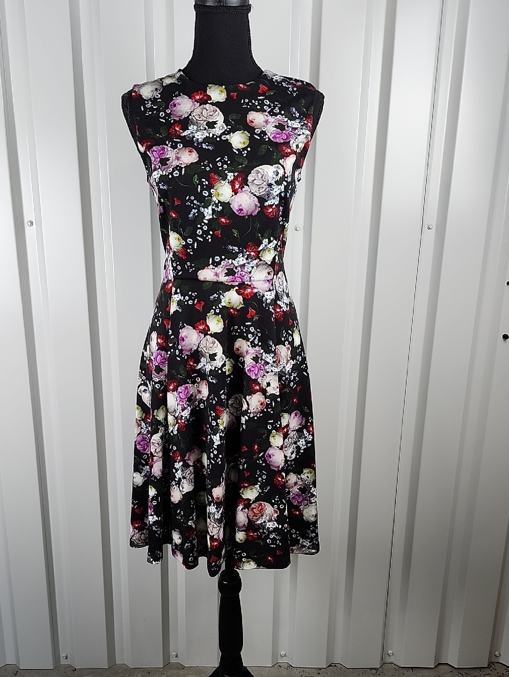 ERDEM Womens Dylanne Black Floral Sleeveless Fit-and-Flare Dress Size 6 Jersey